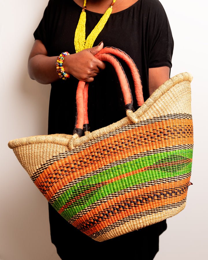Yayra hand-woven Bolga basket — colourful ethical African artisan basket, ethically made Ghana