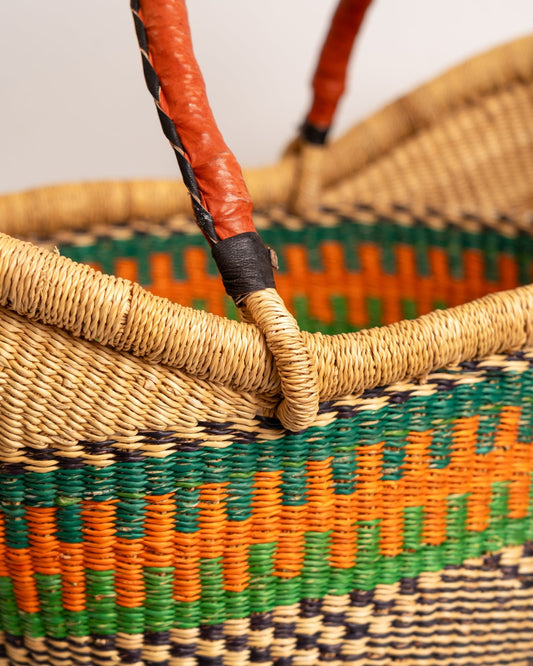 Yayra hand-woven Bolga basket — colourful ethical African artisan basket, ethically made Ghana