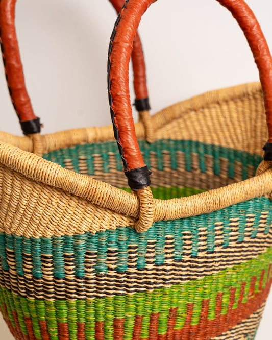 Yayra hand-woven Bolga basket — colourful ethical African artisan basket, ethically made Ghana