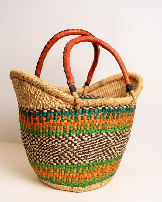 Yayra hand-woven Bolga basket — colourful ethical African artisan basket, ethically made Ghana